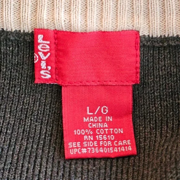 Levi's Sweater Mens Large Green Ribbed Shoulders Cotton Pullover Top - Picture 4 of 9